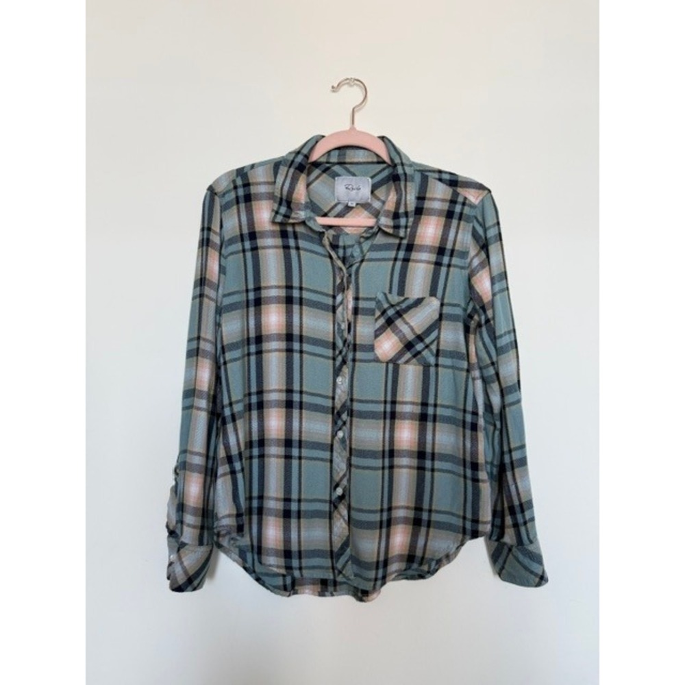 Rails Hunter Plaid Flannel Shirt Women's Size Medium | Teal Navy Button Down
